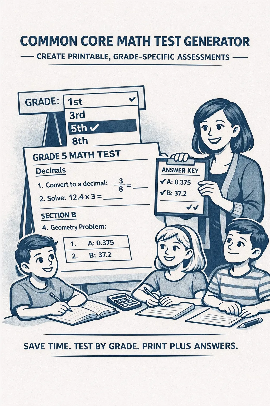 Common Core Math Test Generator by Grade: Better Printable Assessments for K–8 Teachers